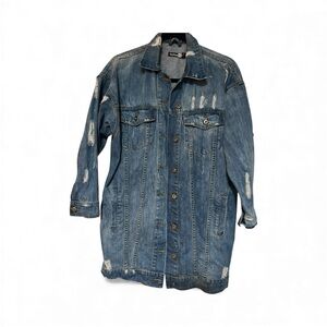 Boohoo Blue Distressed Jean Jacket